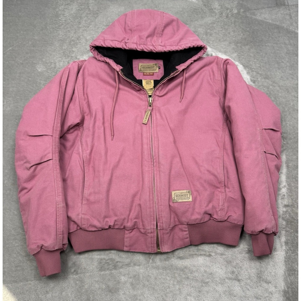 Pink Canvas Jacket Womens Large C.E. Schmidt Quilted Insulated Work Coat Chore
